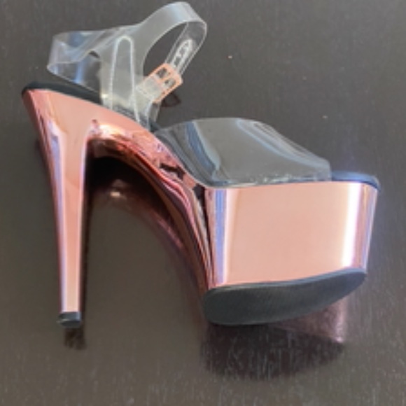 Pleaser Stilettos | Rose Gold + Clear - Picture 6 of 15